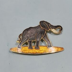 Vintage Guilloche Enamel Smithsonian Institute Elephant Brooch